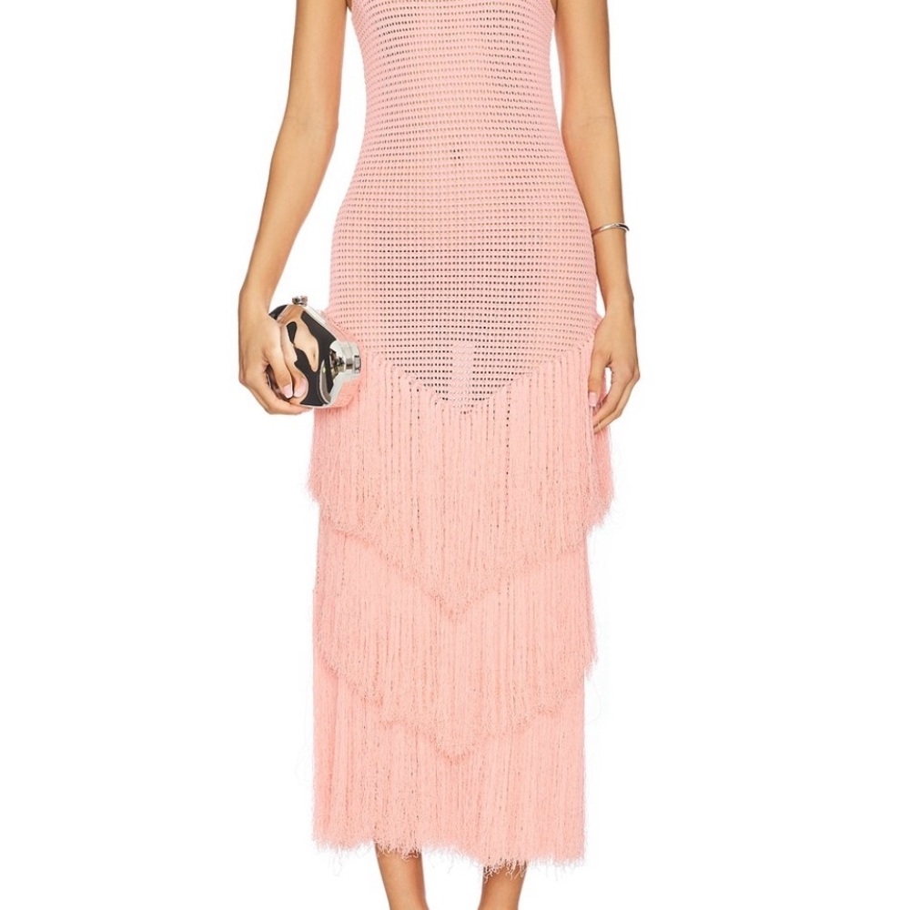 DEVON WINDSOR Pink Fringe Midi Dress